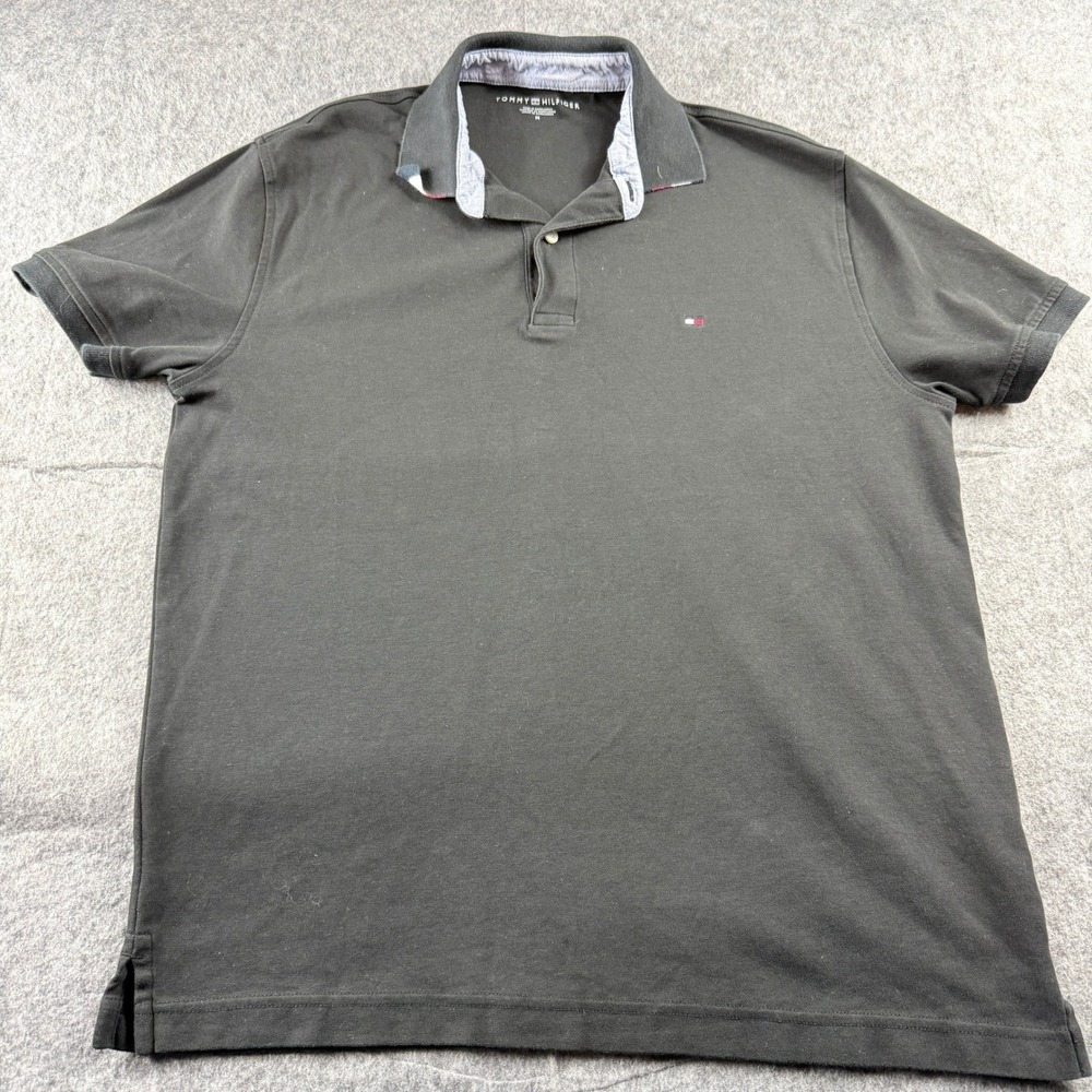 Tommy Hilfiger Polo Shirt Mens Size Medium Blue Red Trim‎ Short Sleeve Casual